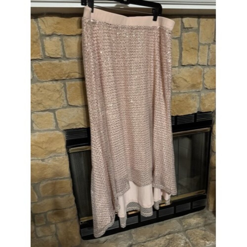 Badgley Mischka 1X Pink Sequined High Low Skirt GORGEOUS
